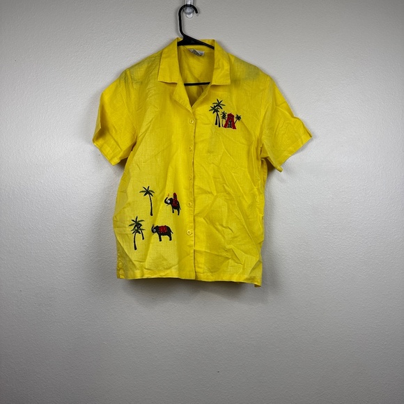 Vintage Ashlyn Kate Button Down Top Animal Safari Elephants - Picture 1 of 5